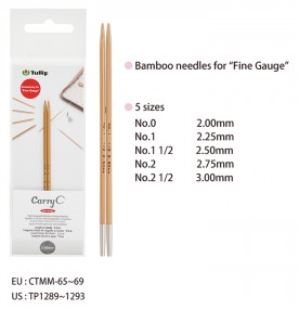 CarryC Long Fine Gauge Interchangeable Bamboo Knitting Needle Set